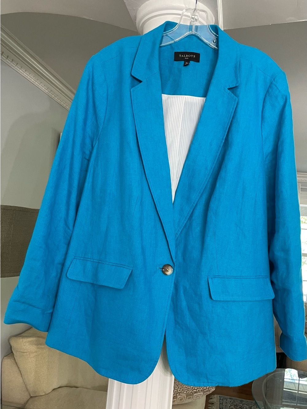 Talbots Bright Turquoise Linen-Blend Blazer women’s size 18W